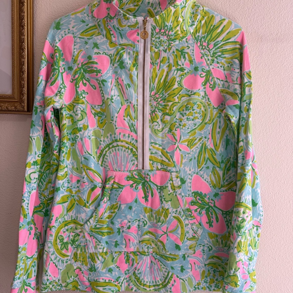 Lilly Pulitzer Pink, Green & Aqua Floral Quarter-Zip Pullover